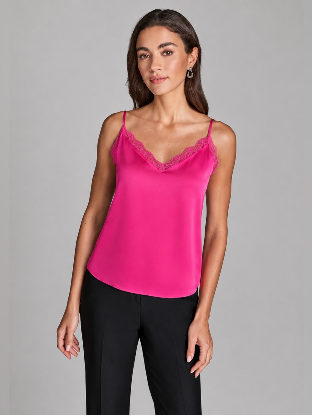 BCBG Magenta Pink Satin Lace Trim Cami Tank Top NWT‎ Women's Small